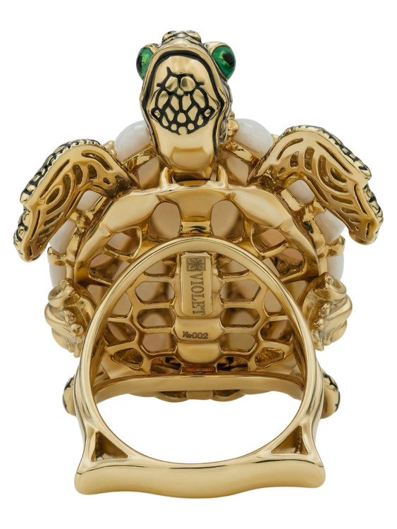 Кольцо из лимонного золота c эмаль и перламутром