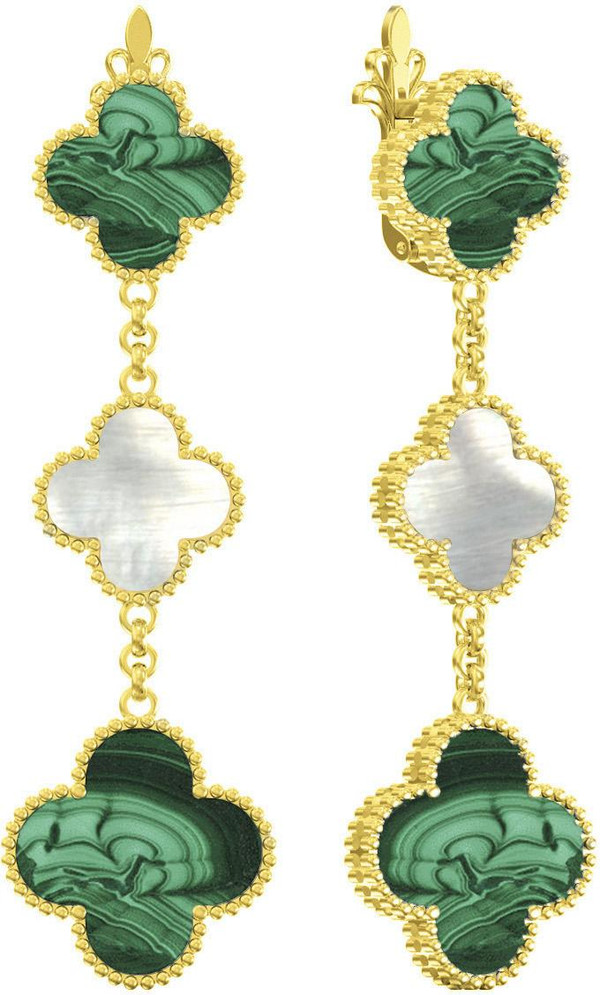 Серьги из лимонного золота c малахитом и перламутром