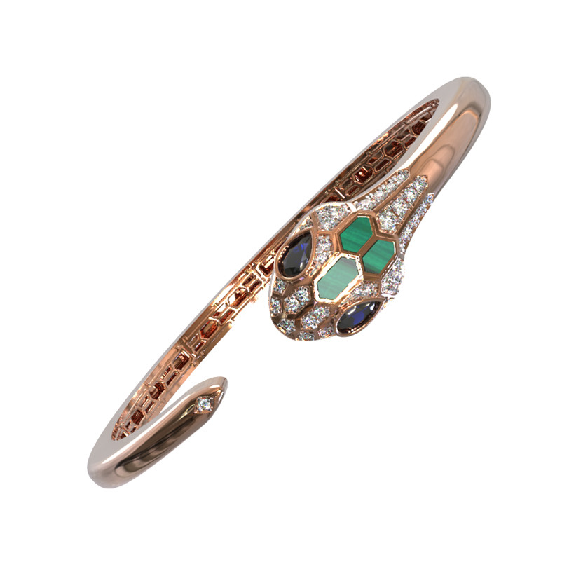 Браслет из золота c бриллиантами, сапфиром и малахитом