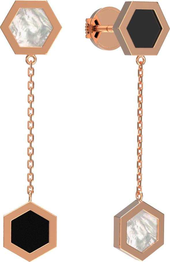 Серьги из золота c ониксом и перламутром