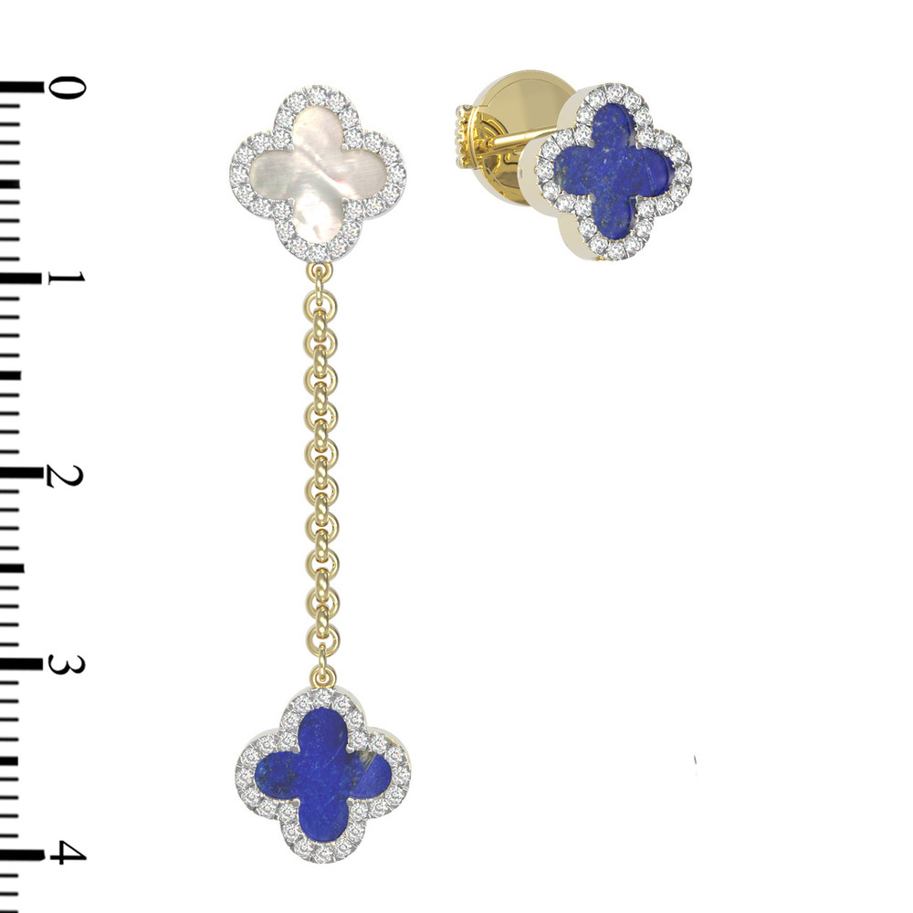Серьги из лимонного золота c бриллиантами, лазуритом и перламутром
