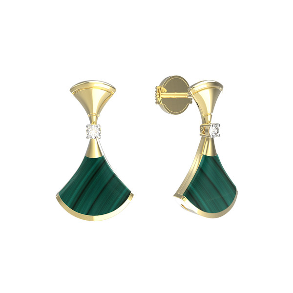Серьги из лимонного золота c бриллиантами и малахитом