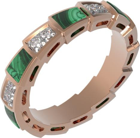 Кольцо из золота c бриллиантами и малахитом