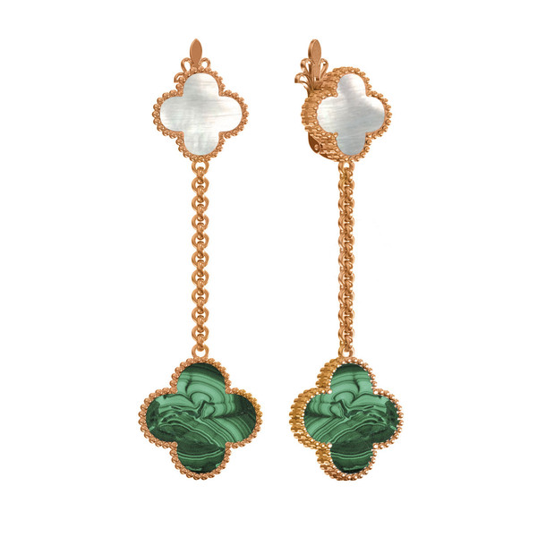 Серьги из золота c малахитом и перламутром