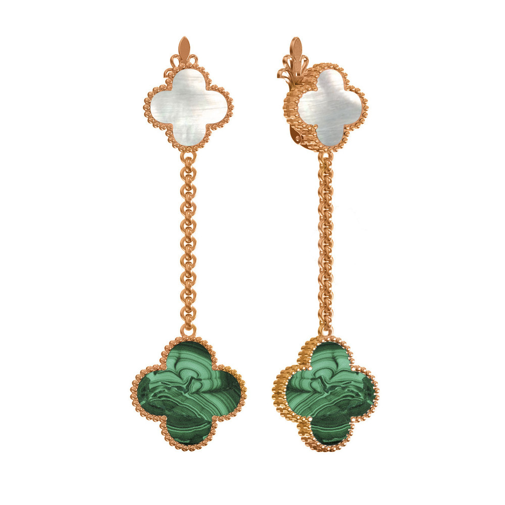 Серьги из золота c малахитом и перламутром