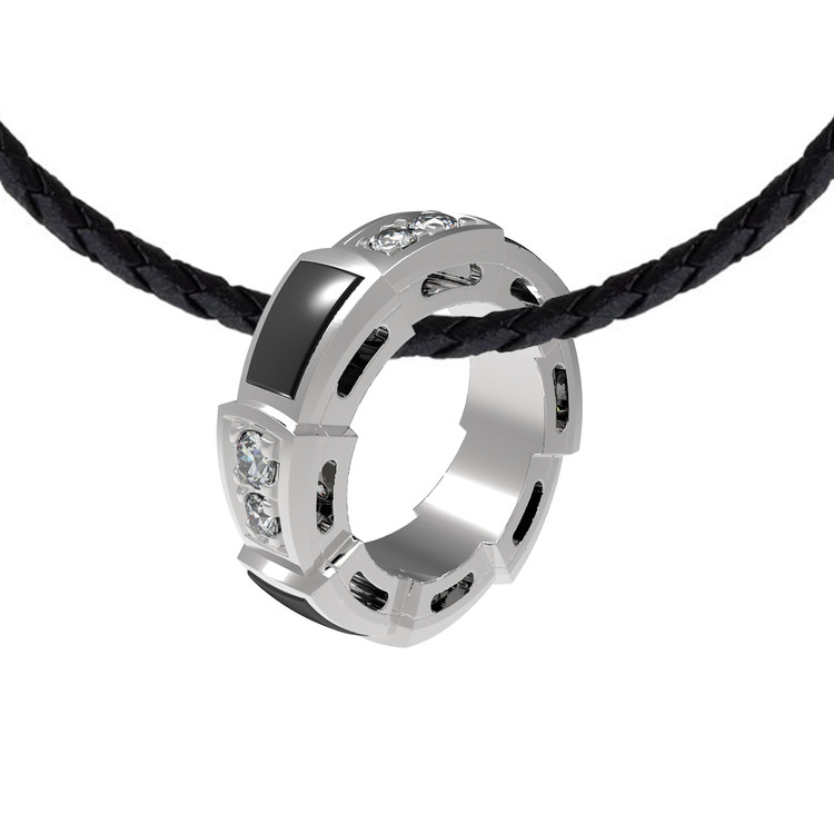 Подвеска из белого золота c бриллиантами и ониксом