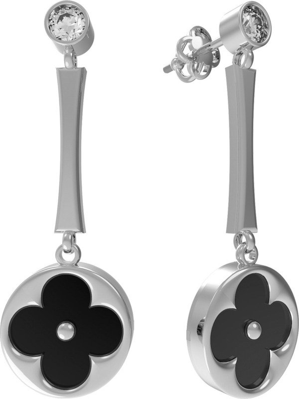 Серьги из белого золота c фианитом и ониксом