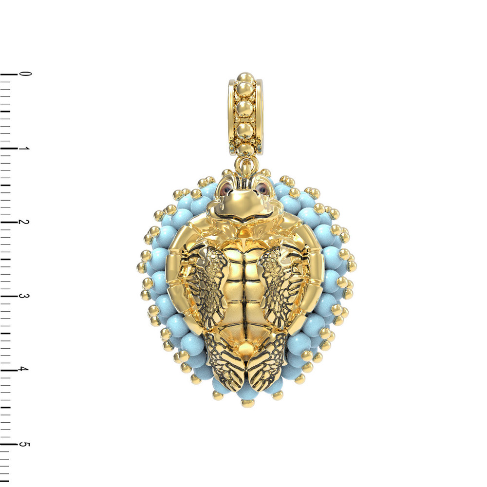 Подвеска из лимонного золота c эмаль и бирюзой