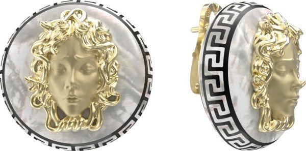 Серьги из лимонного золота c эмалью и перламутром