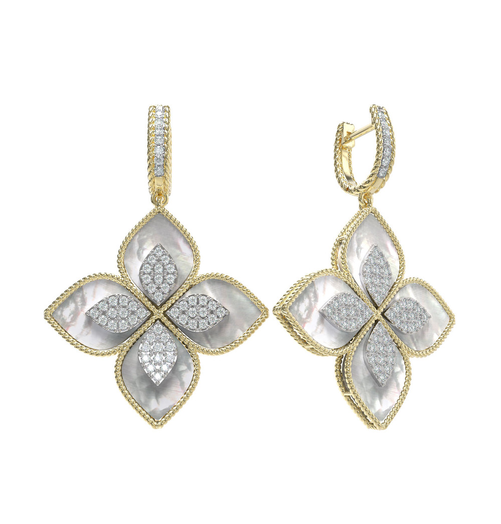 Серьги из лимонного золота c бриллиантами и перламутром