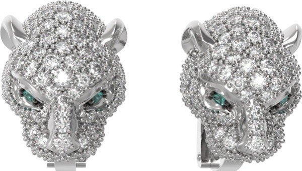 Серьги из белого золота c бриллиантами и изумрудом
