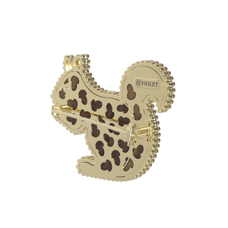 Брошь из лимонного золота c бриллиантами и тигровым глазом