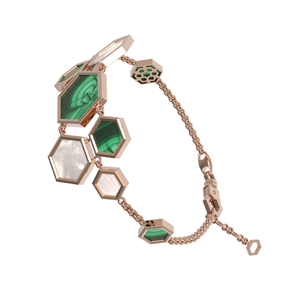 Браслет из золота c малахитом и перламутром