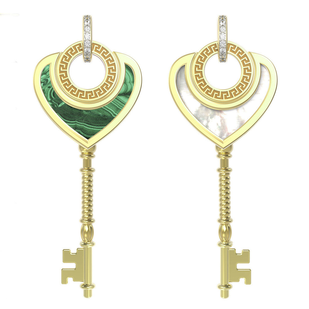 Подвеска из лимонного золота c фианитом, малахитом и перламутром