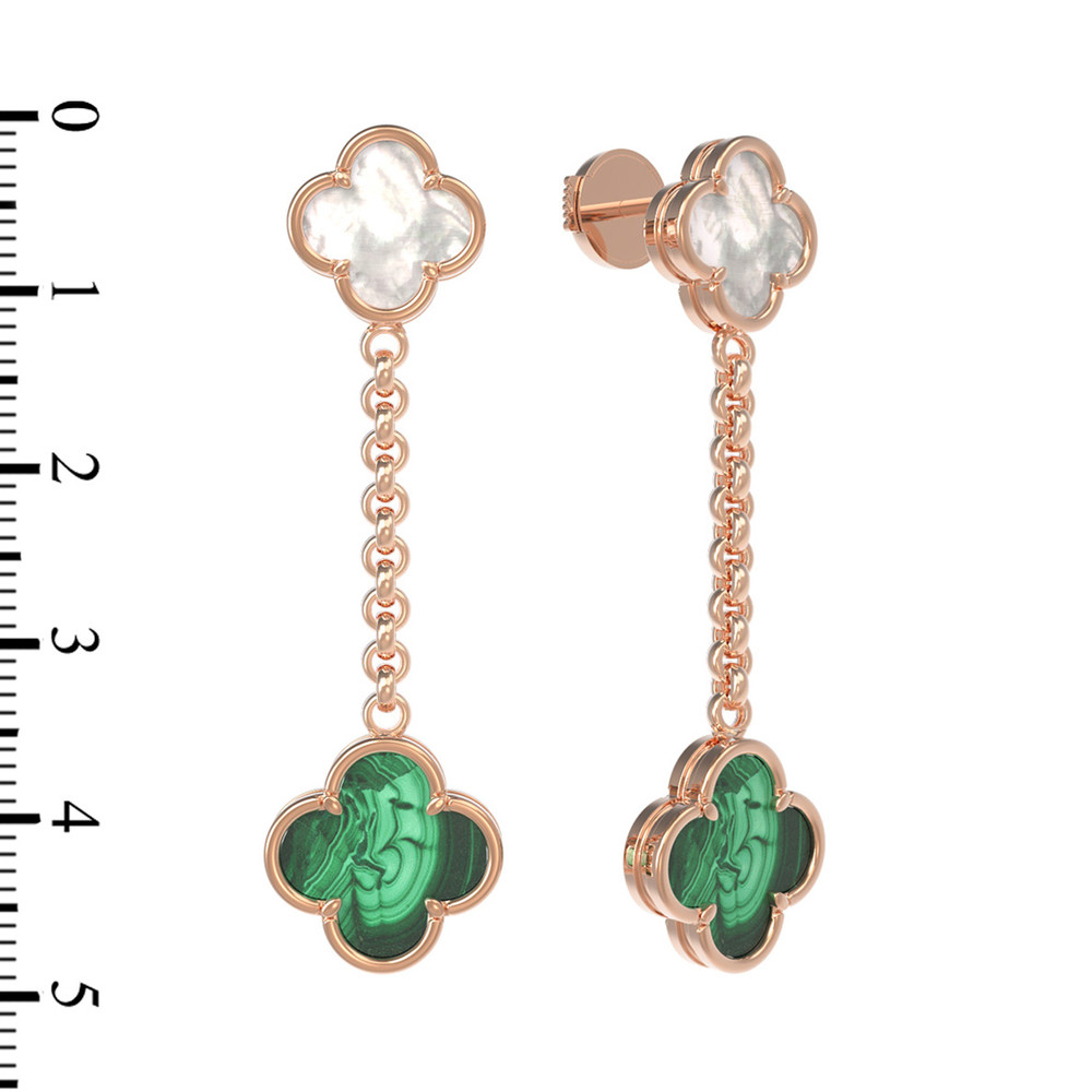 Серьги из золота c малахитом и перламутром