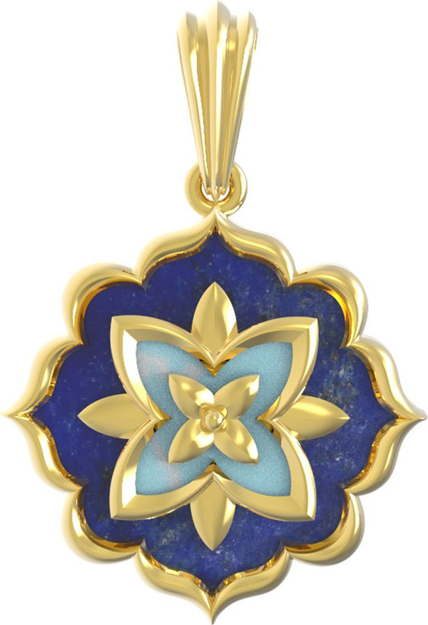 Подвеска из лимонного золота c бирюзой и лазуритом
