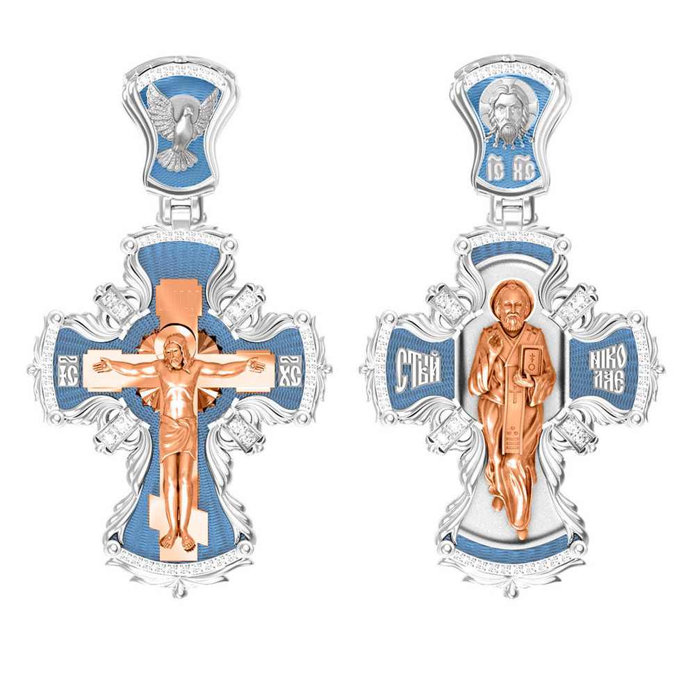 Крест из белого золота c эмаль и бриллиантами