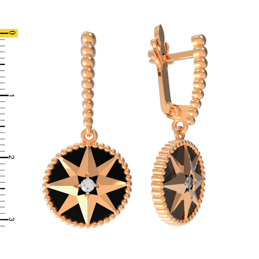 Серьги из золота c фианитом и ониксом