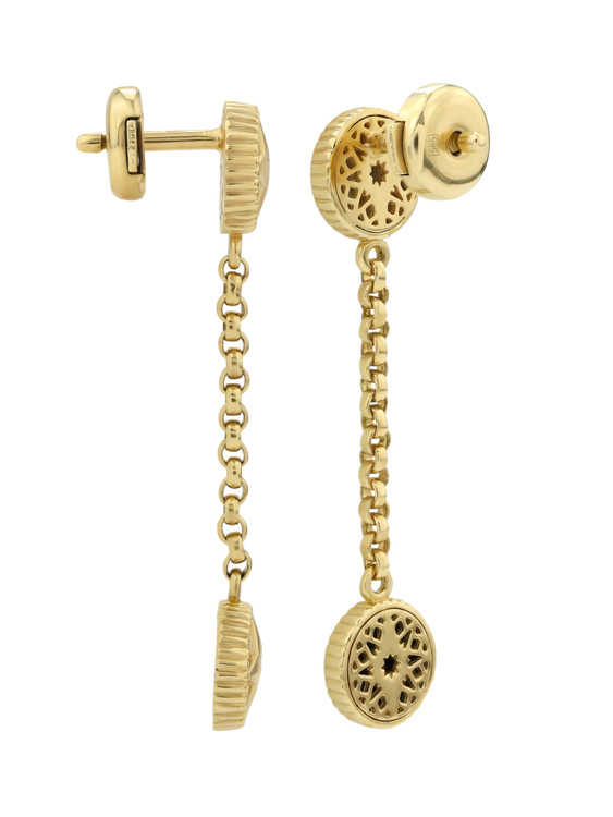 Серьги из лимонного золота c бриллиантами, ониксом и перламутром