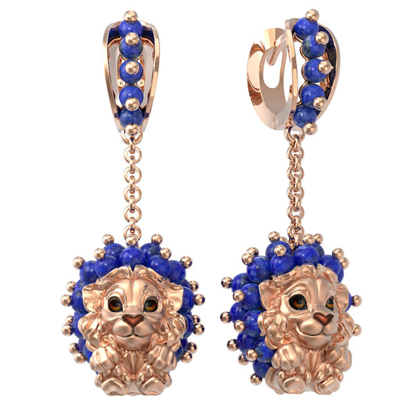 Серьги из золота c эмаль и лазуритом