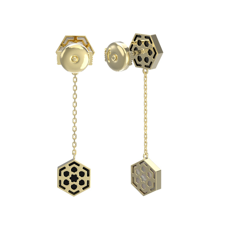 Серьги из лимонного золота c ониксом и перламутром