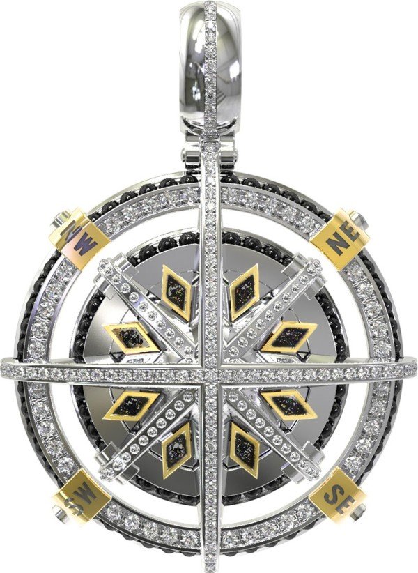 Подвеска из белого золота c эмалью, бриллиантами и ониксом