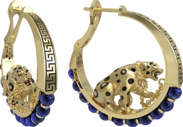 Серьги из лимонного золота c эмалью и лазуритом