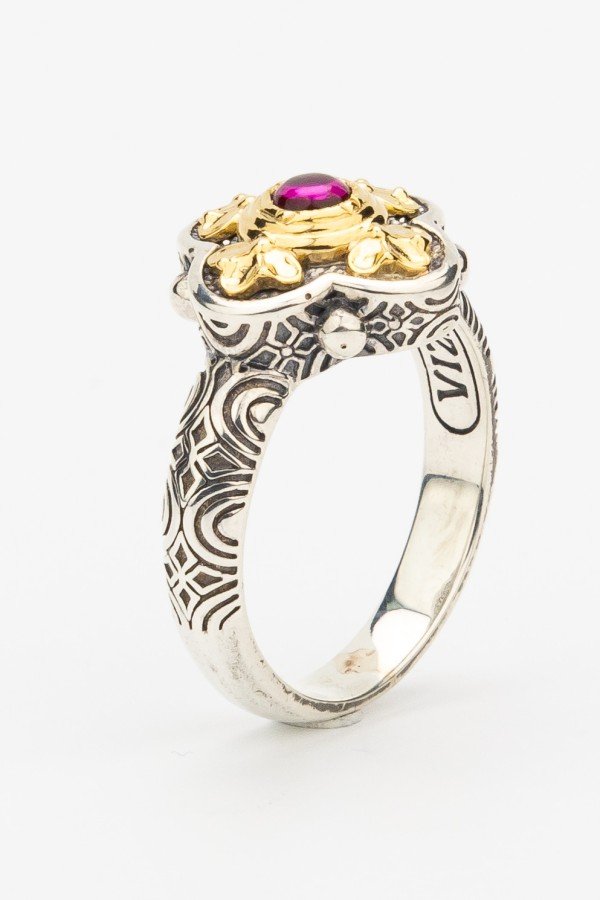 Кольцо из серебра и золота c рубином и рубином