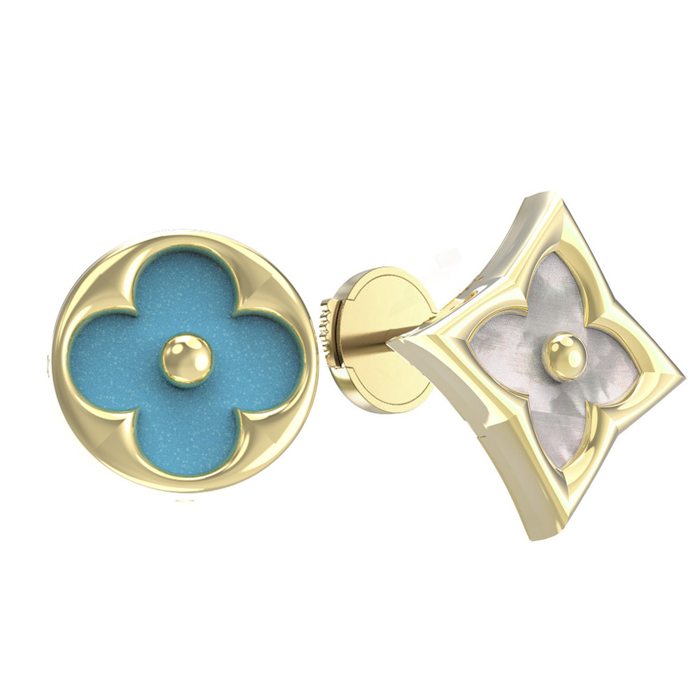 Серьги из лимонного золота c бирюзой и перламутром