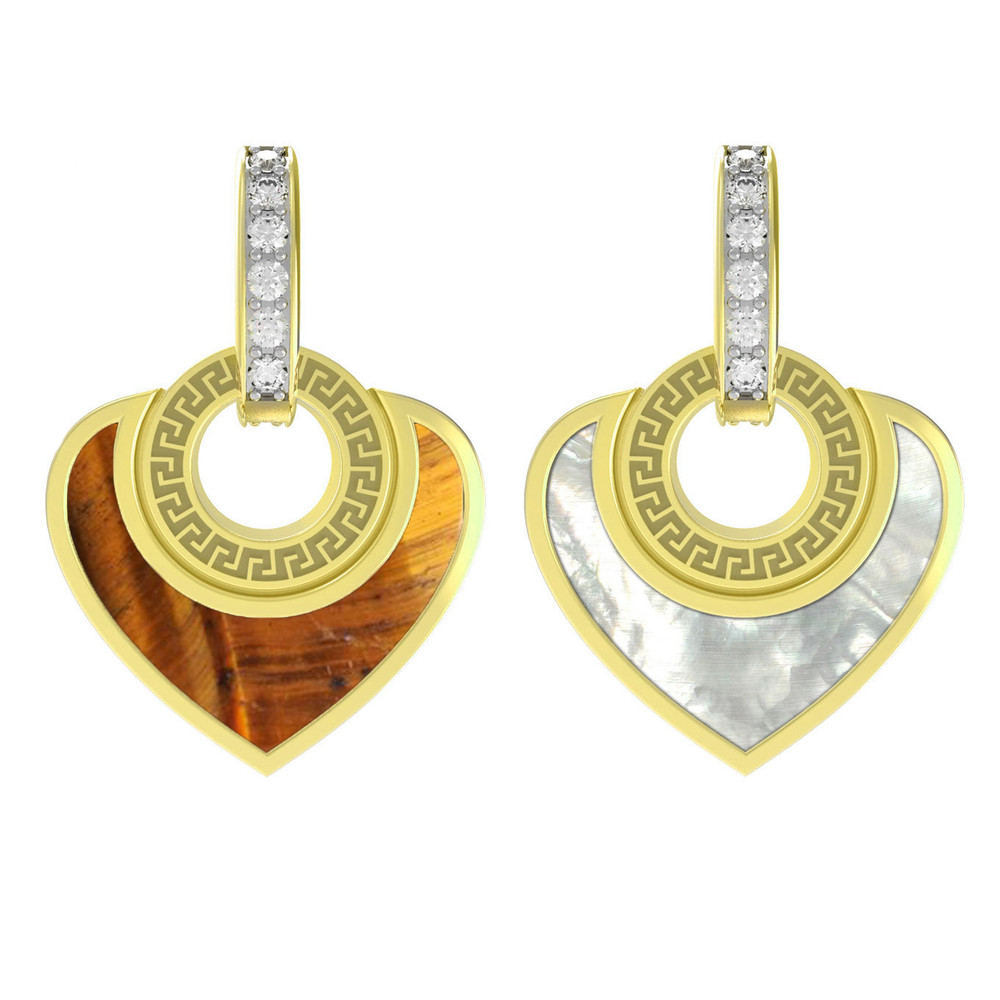 Подвеска из лимонного золота c фианитом, тигровым глазом и перламутром