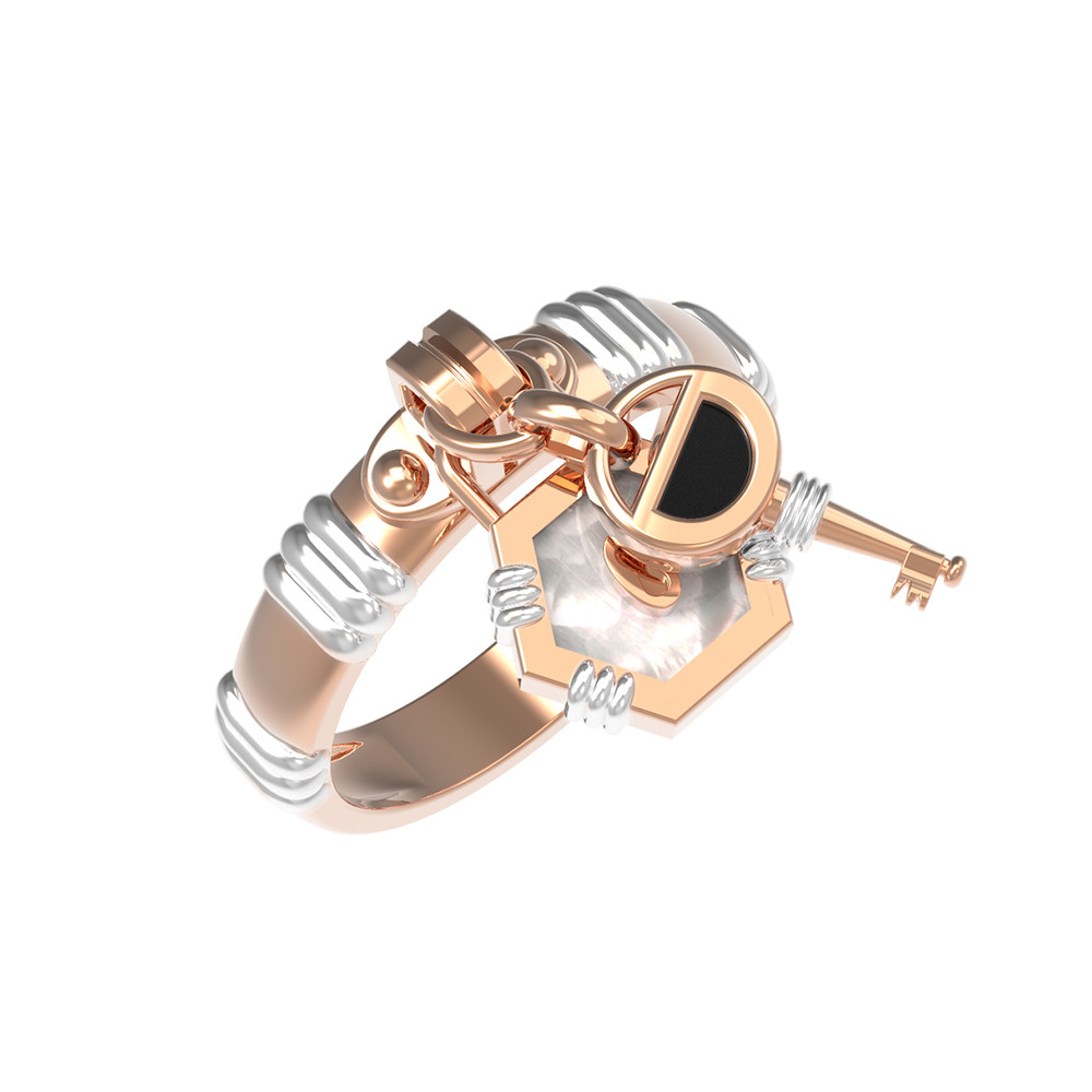 Кольцо из золота c ониксом и перламутром