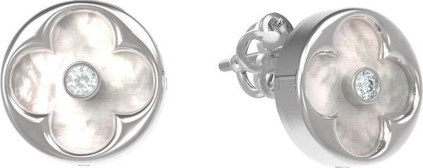 Серьги из белого золота c бриллиантами и перламутром