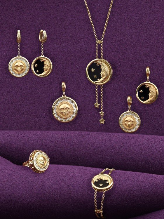 Серьги из лимонного золота c ониксом и перламутром