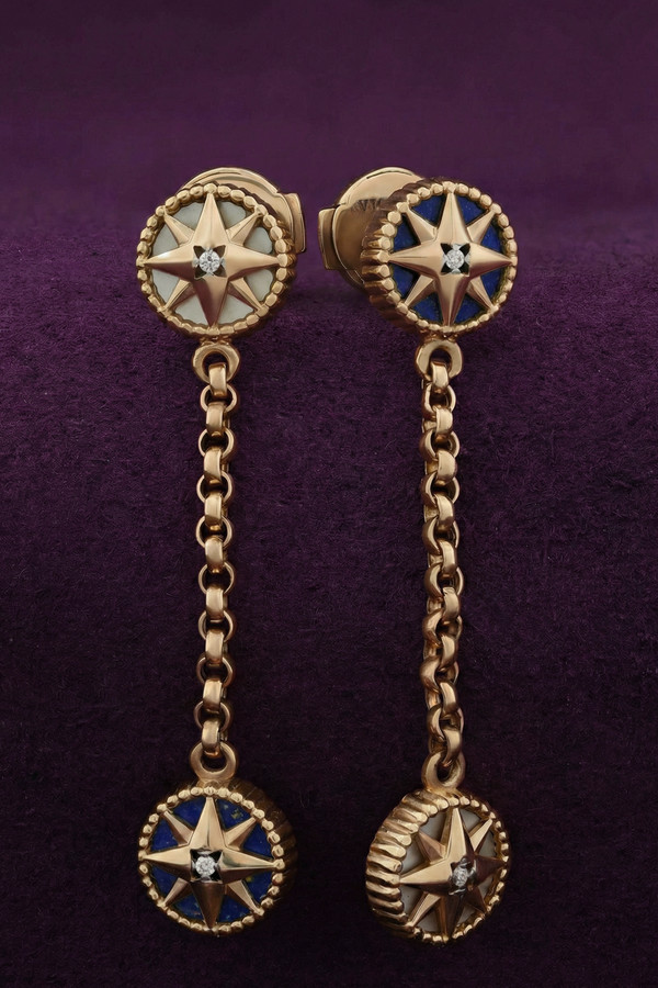 Серьги из золота c бриллиантами, лазуритом и перламутром