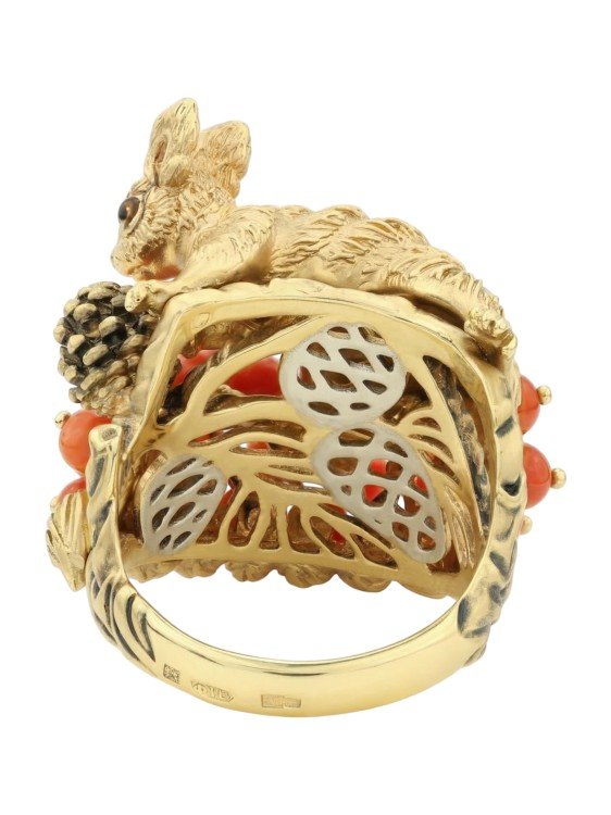 Кольцо из лимонного золота c эмаль и кораллом