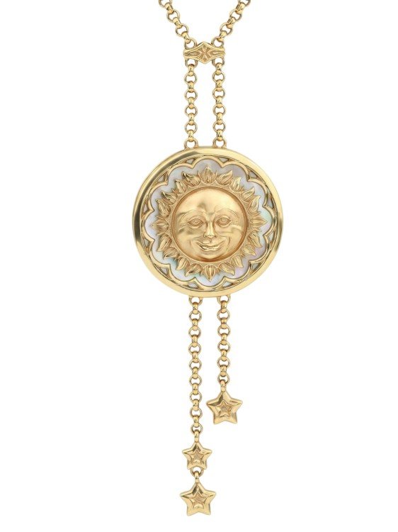 Колье из лимонного золота c ониксом и перламутром