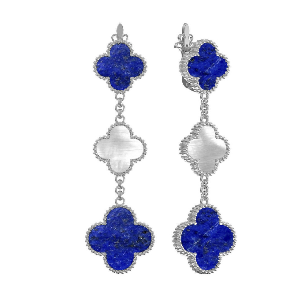 Серьги из белого золота c лазуритом и перламутром