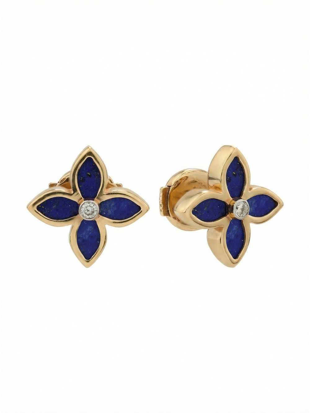 Серьги из золота c бриллиантами и лазуритом