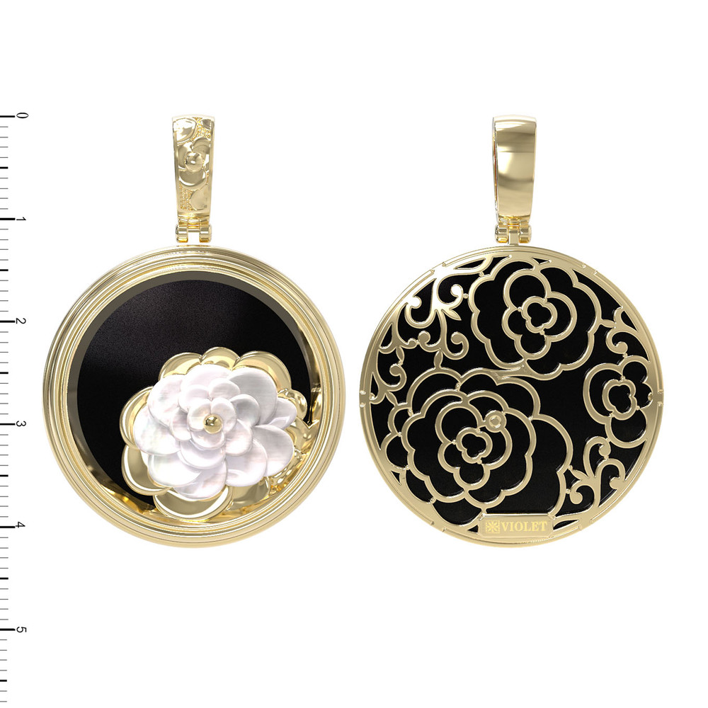 Подвеска из лимонного золота c ониксом и перламутром