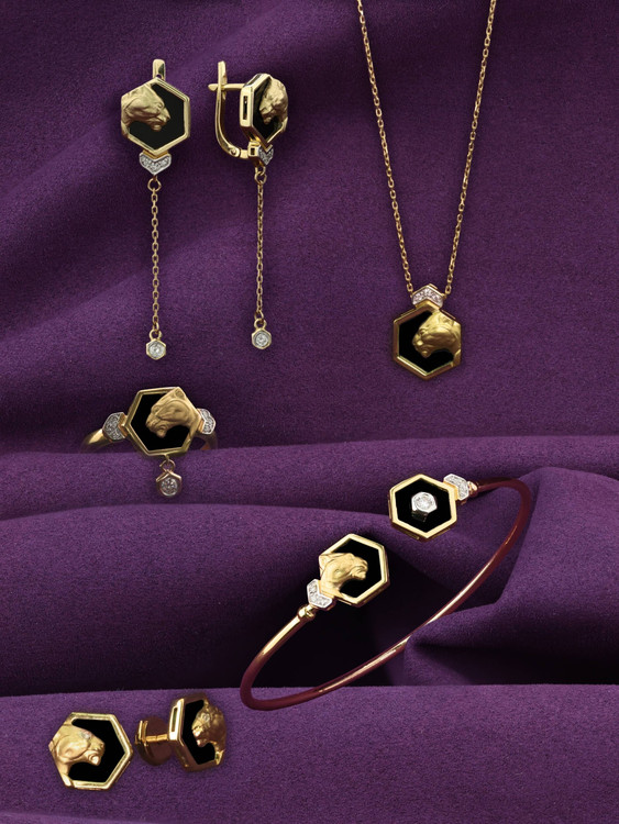 Серьги из лимонного золота c бриллиантами и ониксом