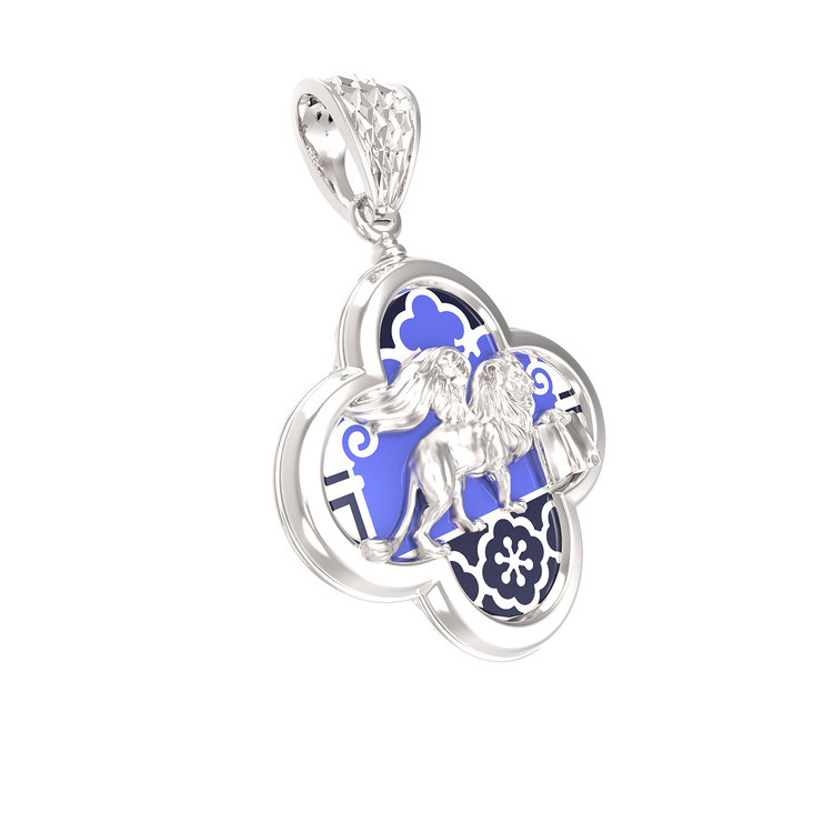 Подвеска из белого золота c эмалью и перламутром