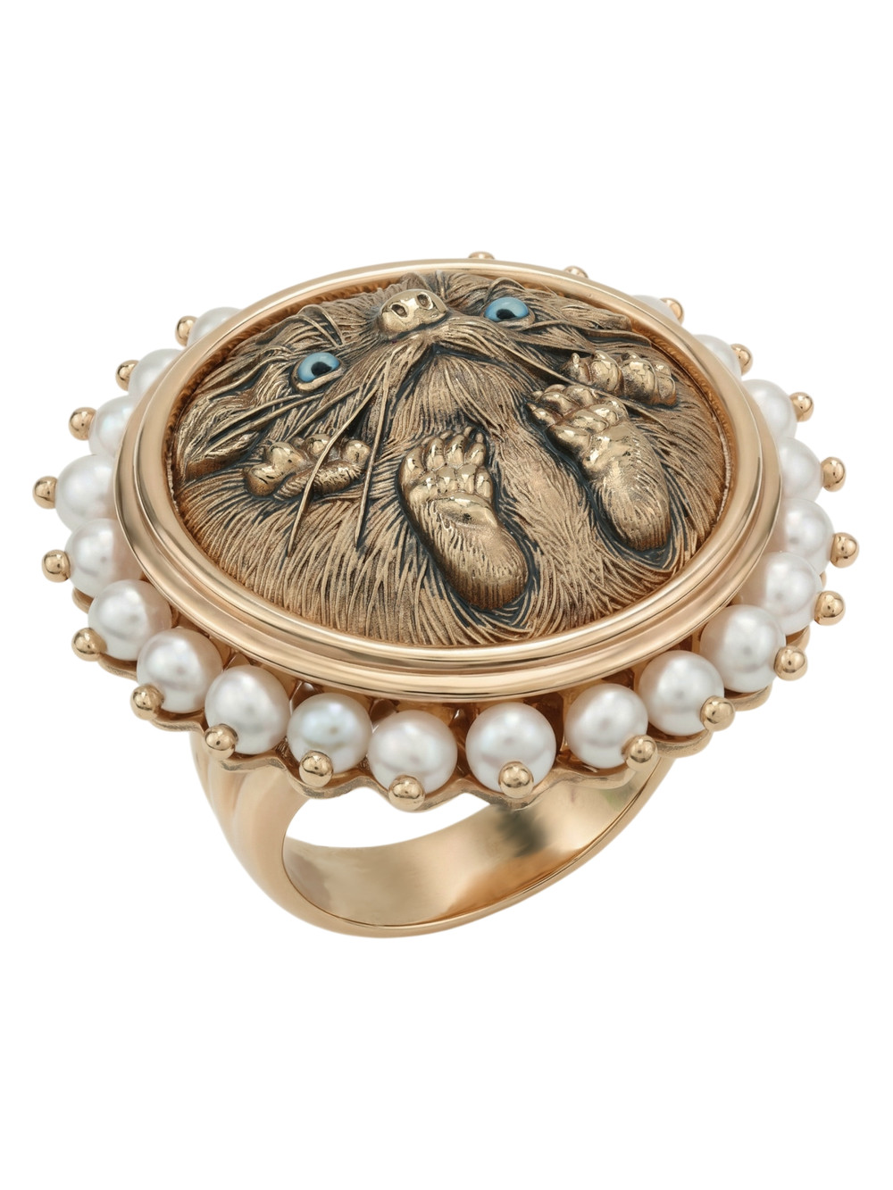 Кольцо из золота c эмаль и жемчугом