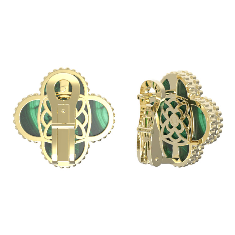 Серьги из лимонного золота c бриллиантами и малахитом