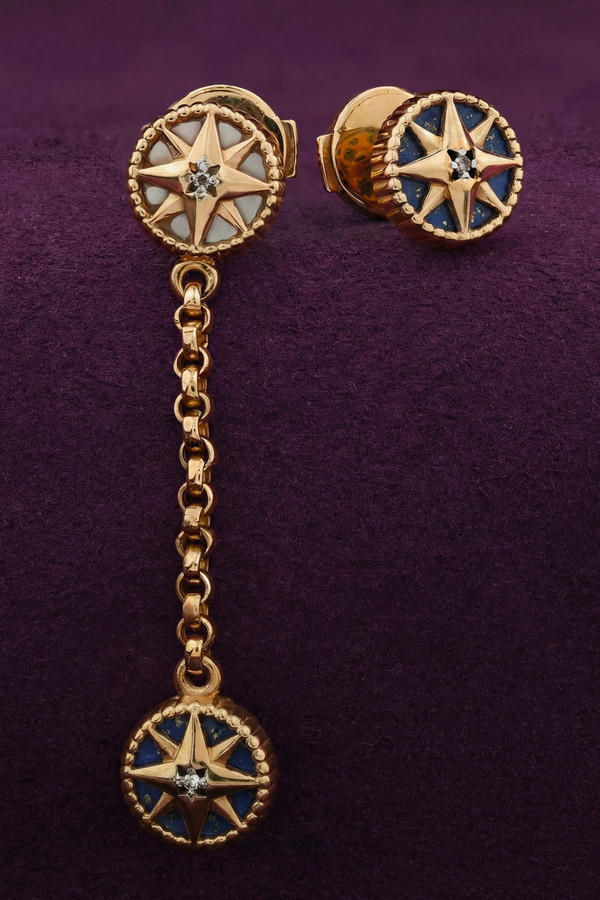 Серьги из золота c бриллиантами, лазуритом и перламутром