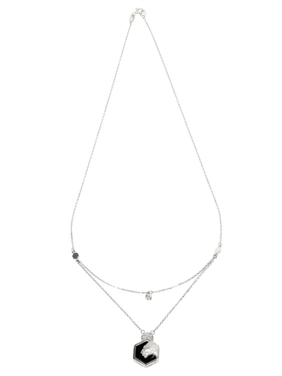 Колье из белого золота c бриллиантами и ониксом