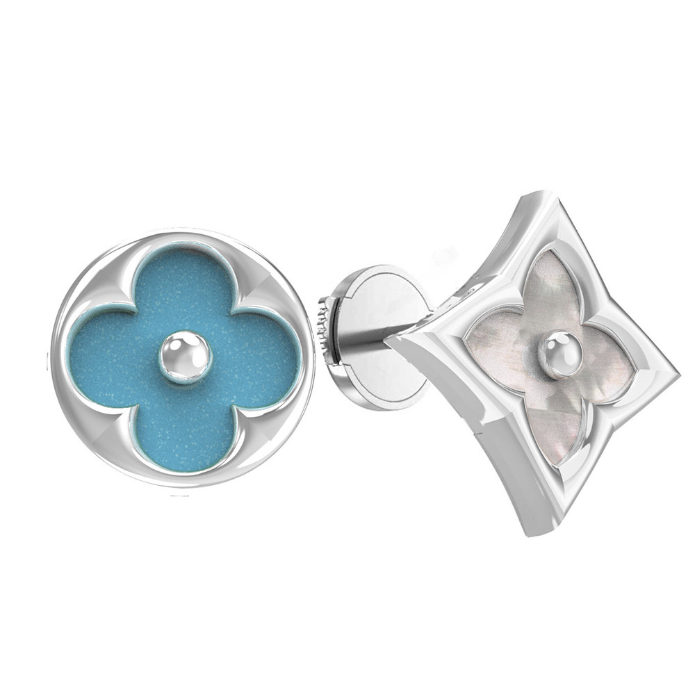 Серьги из белого золота c бирюзой и перламутром