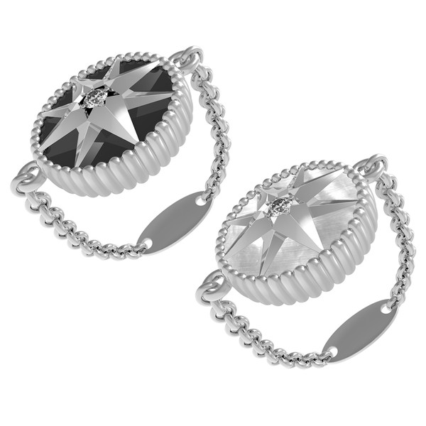 Кольцо из белого золота c фианитом, ониксом и перламутром