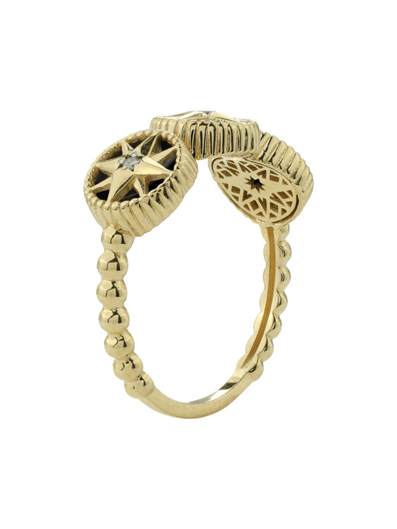 Кольцо из лимонного золота c бриллиантами и ониксом