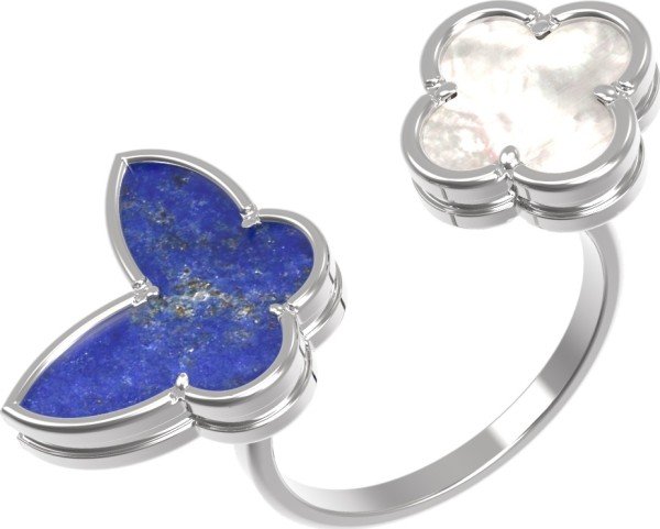 Кольцо из белого золота c лазуритом и перламутром