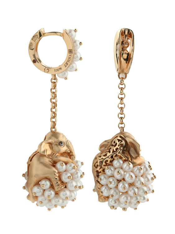 Серьги из золота c эмаль и жемчугом